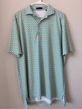 Turtleson Men's Aqua & Yellow Patterned Polo Shirt